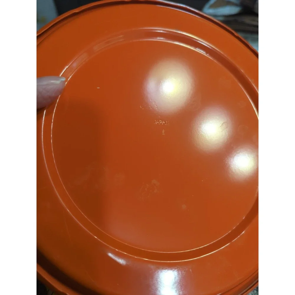 Vintage Mid Century Modern Orange Fondue Pot and 6 Pc Fork Set Kitchen Cookware